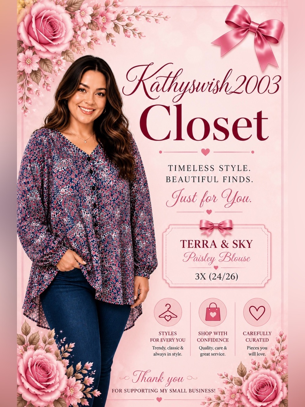 Terra and Sky 3X 24/26 Paisley Navy and Light Pink & Magenta Long Sleeve…